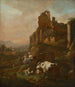 Shepherdess and flock before ancient ruins - Johann Heinrich Roos — artwork view