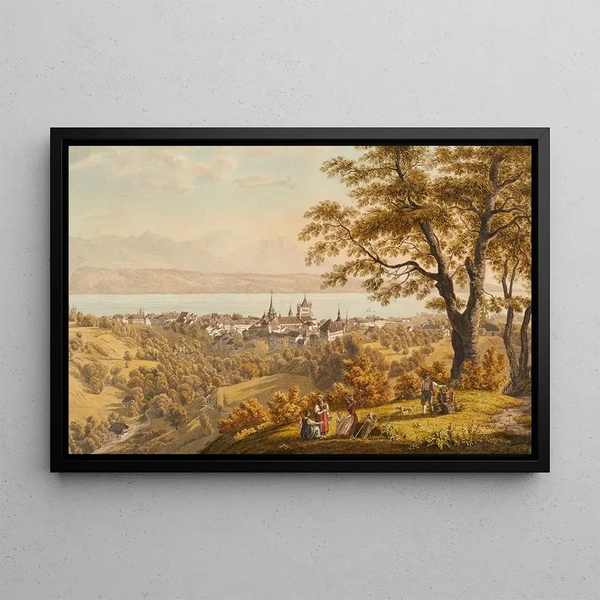 Lausanne uit het noordoosten - Johann Jakob Biedermann — ingelijst kunstwerk aan de muur