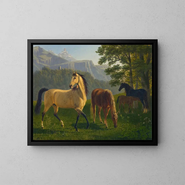 Horses in the Landscape - Johann Jakob Biedermann — framed artwork on a wall