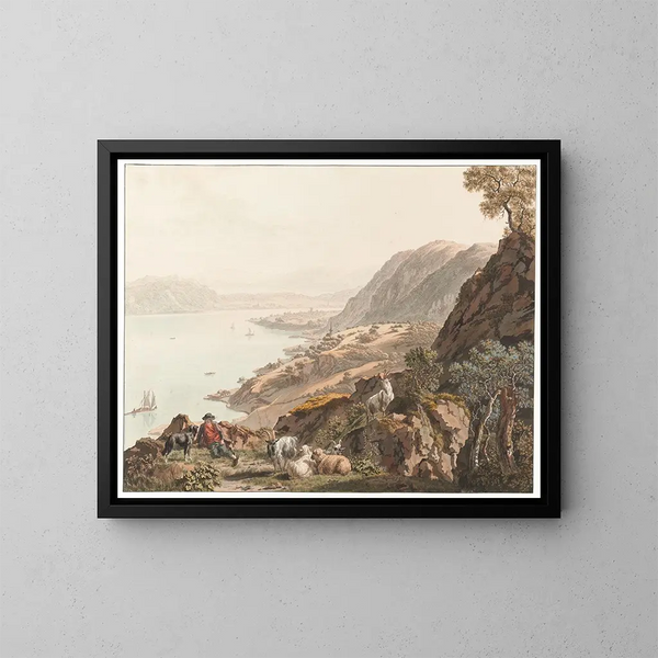 Twann and Lake Biel from the northeast - Johann Jakob Biedermann — framed artwork on a wall