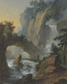 Passerelle boven een waterval boven een rotsdeur - Johann Jakob Schillinger — weergave van het kunstwerk