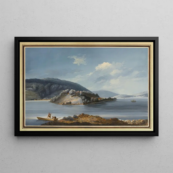 View of Saint-Pierre Island on Lake Biel - Johann Joseph Hartmann — framed artwork on a wall