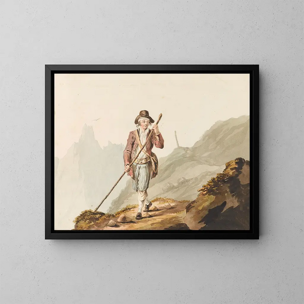 Hunter of chamois in the Alps - Johann Karl Müllner — framed artwork on a wall