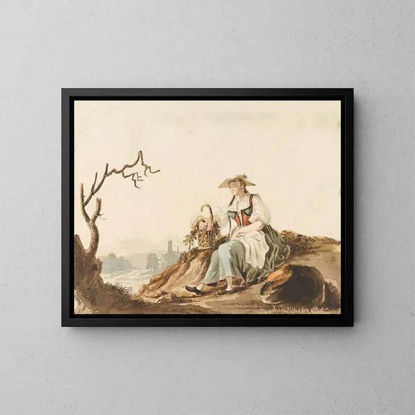 Bernese Peasant Painting near Fribourg - Johann Karl Müllner — framed artwork on a wall