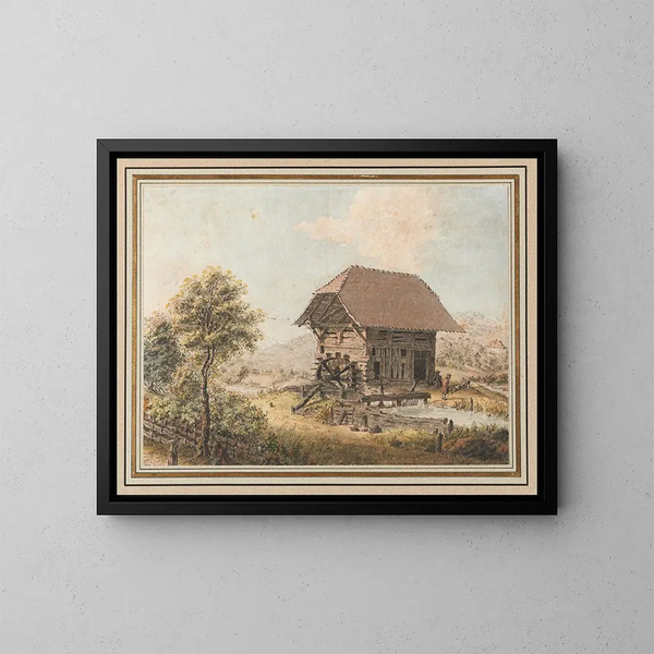 View of a Mill in the Bernese Mittelland - Johann Ludwig Aberli — framed artwork on a wall