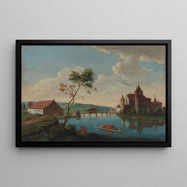 Château de Nidau au canton de Berne - Johann Ludwig Aberli — ingelijst kunstwerk aan de muur