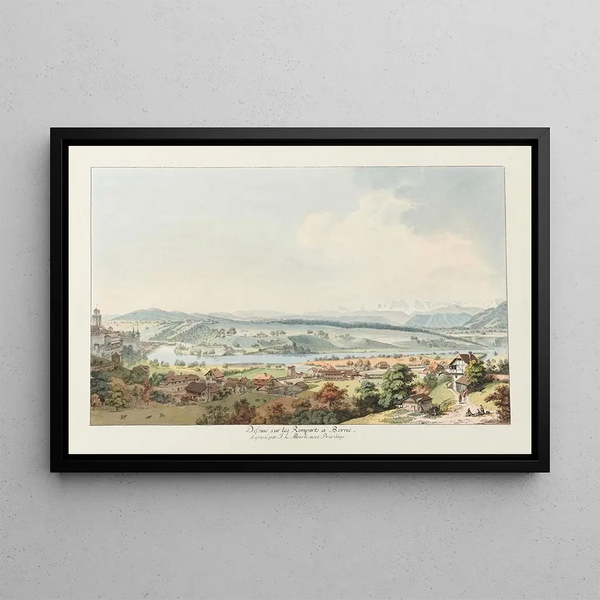 tekening op de stadsmuren in Bern - Johann Ludwig Aberli — ingelijst kunstwerk aan de muur