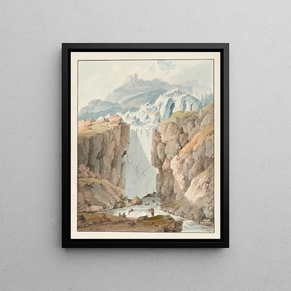 a Glacier drawn from nature in the Gray Ligues Land - Johann Ludwig Aberli — framed artwork on a wall
