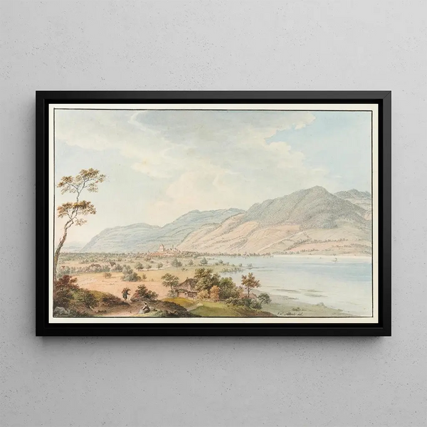 Uitzicht op Thun vanaf Gwatt - Johann Ludwig Aberli — ingelijst kunstwerk aan de muur