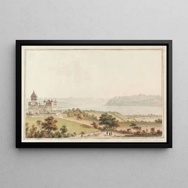 View of Vufflens-le-Château - Johann Ludwig Aberli — framed artwork on a wall