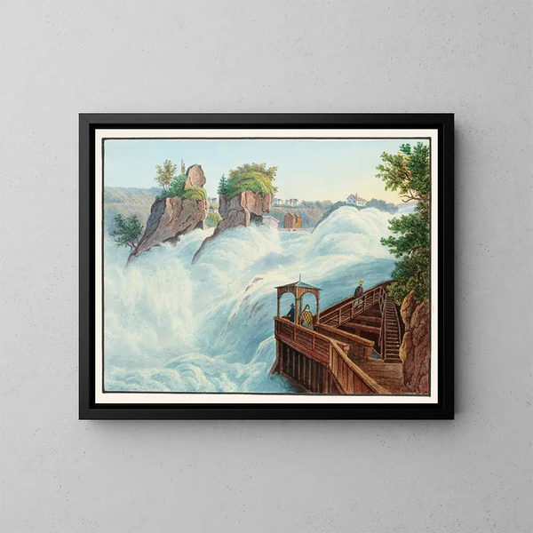 Vue de la chute du Rhin prise de Fichetz - Johann Ludwig Bleuler — framed artwork on a wall