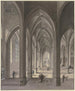 View of the choir of a Gothic hall church with three naves and characters in 17th-century costumes, 1819 - Johann Ludwig Ernst Morgenstern — artwork view
