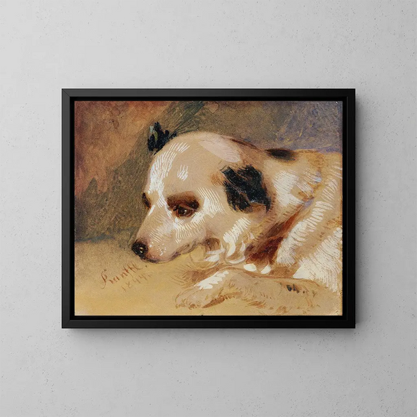 Head of a Dog - Johann Matthias Ranftl — framed artwork on a wall