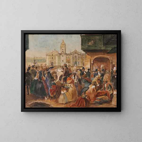 Study for the main square of Lima - Johann Moritz Rugendas — framed artwork on a wall