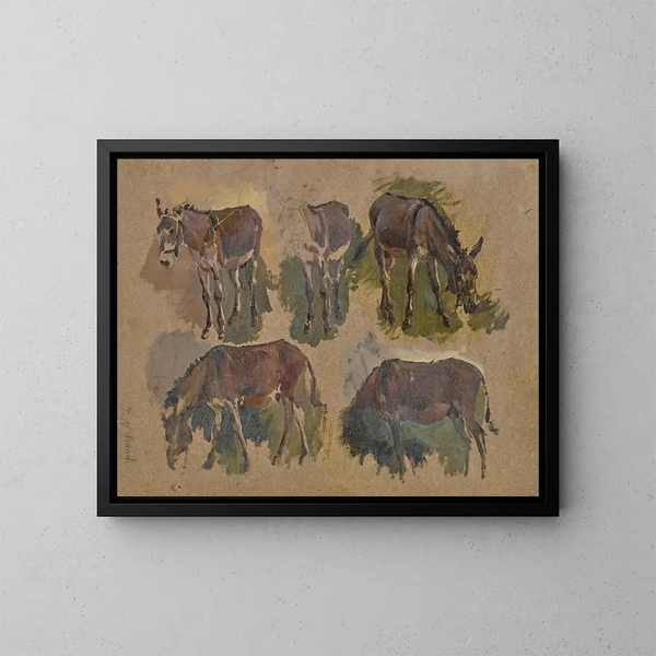 Five Mules - Johann Nepomuk Rauch — framed artwork on a wall