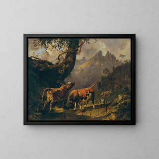 Johann Nepomuk Rauch - Stier eine Kuh verfolgend im Hintergrund Landschaft bei Carrara.webp