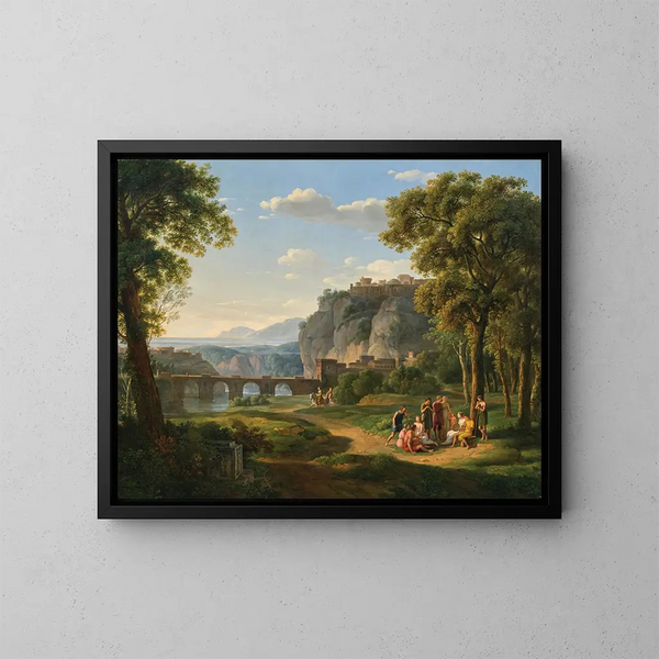 an Arcadian landscape with a bridge - Johann Nepomuk Schadlberger — framed artwork on a wall