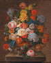 Een boeket bloemen met een vogelnest - Johann Oberer — weergave van het kunstwerk