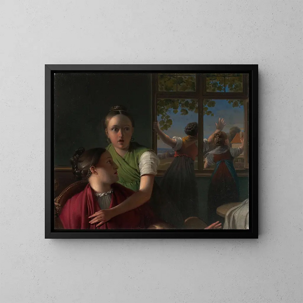 van Vier meisjes in een kamer - Johann Peter Krafft — ingelijst kunstwerk aan de muur