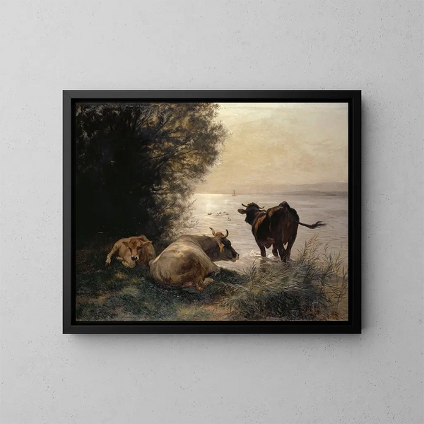Cows by the Lake - Johann Rudolf Koller — framed artwork on a wall