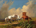 Van de paarden die aarzelen voor een naderende storm - Johann Rudolf Koller — weergave van het kunstwerk