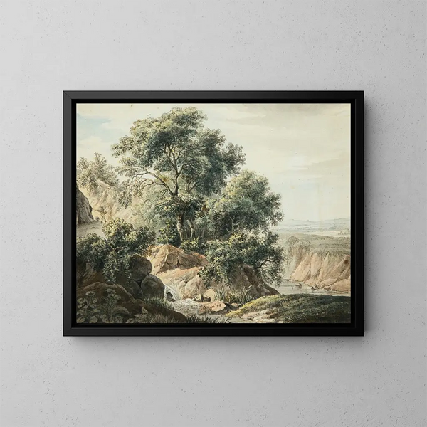 Italiaans landschap - Johann Schilbach — ingelijst kunstwerk aan de muur
