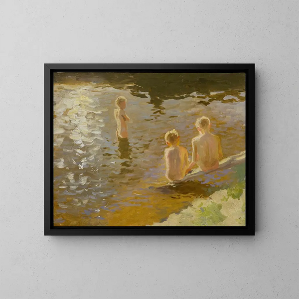 Boys Bathing - Johann Walter-Kurau — framed artwork on a wall