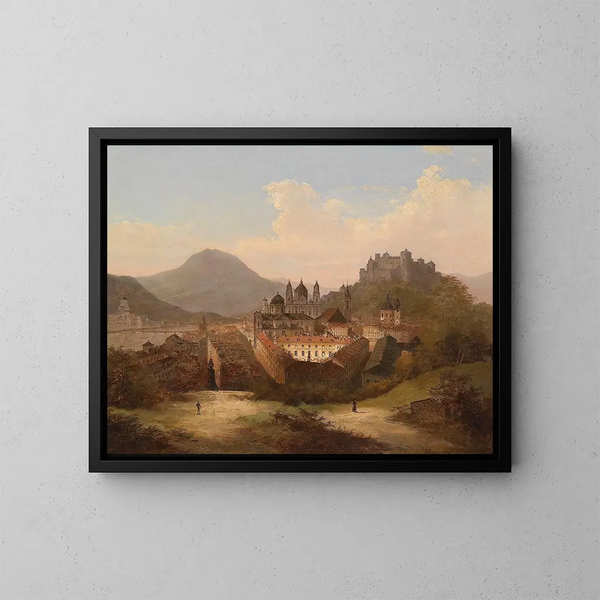 View of Salzburg - Johann Wilhelm Jankowski — framed artwork on a wall
