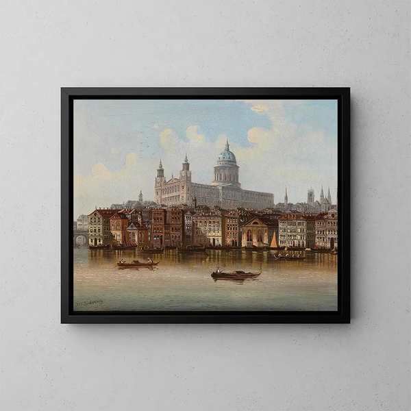 Caprice, view of St. Paul's Cathedral, London - Johann Wilhelm Jankowsky — framed artwork on a wall