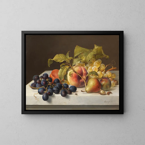 Fruit and Vegetable Still Life Painting - Johann Wilhelm Preyer — framed artwork on a wall