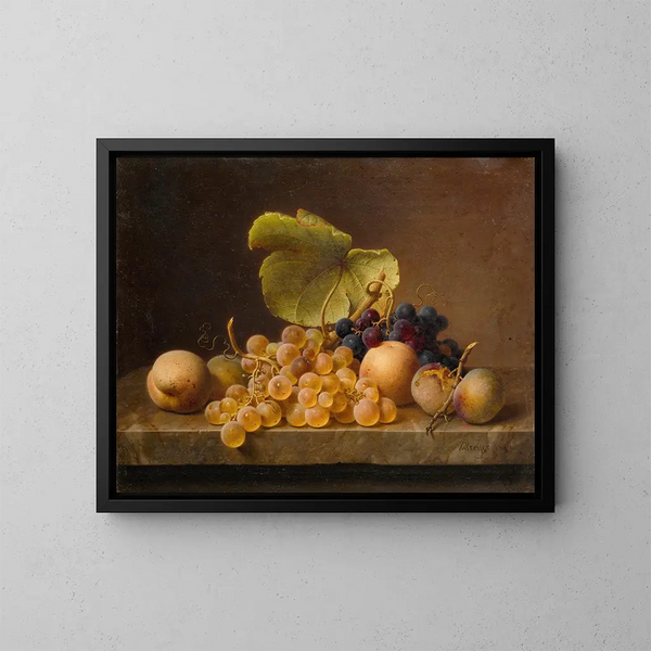 Nature morte avec des raisins - Johann Wilhelm Preyer — framed artwork on a wall