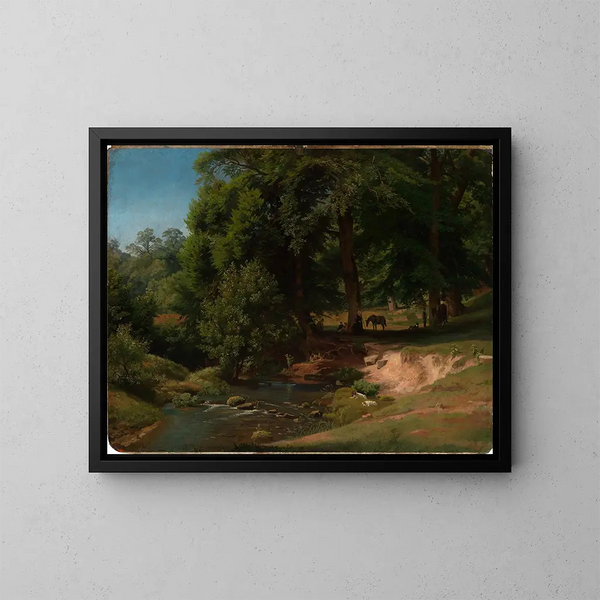 Sur l'Alb I with resting riders - Johann Wilhelm Schirmer — framed artwork on a wall