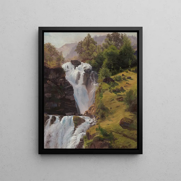 De watervallen van de Reichenbach bij Meiringen - Johann Wilhelm Schirmer — ingelijst kunstwerk aan de muur