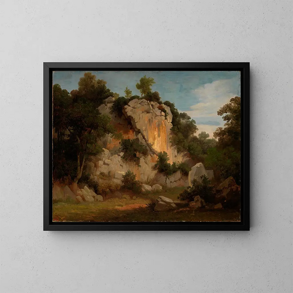 a rocky wall painting with flowers and shrubs - Johann Wilhelm Schirmer — framed artwork on a wall