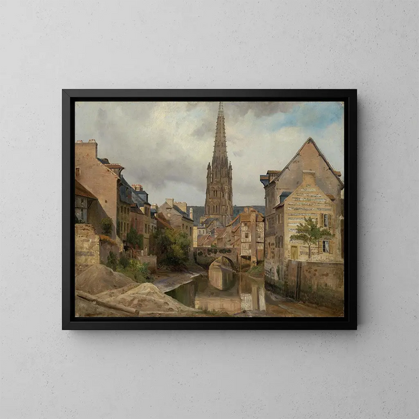 View of Saint-Martin in Harfleur near Le Havre - Johann Wilhelm Schirmer — framed artwork on a wall