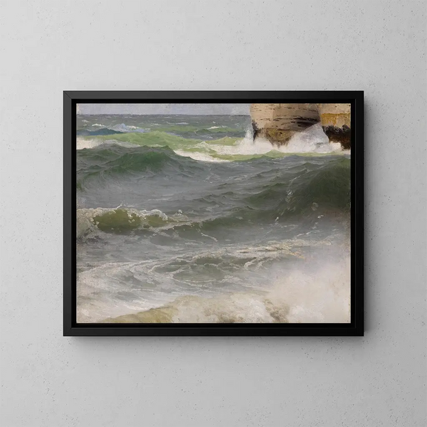 Marine study at Étretat with rocks on the right - Johann Wilhelm Schirmer — framed artwork on a wall