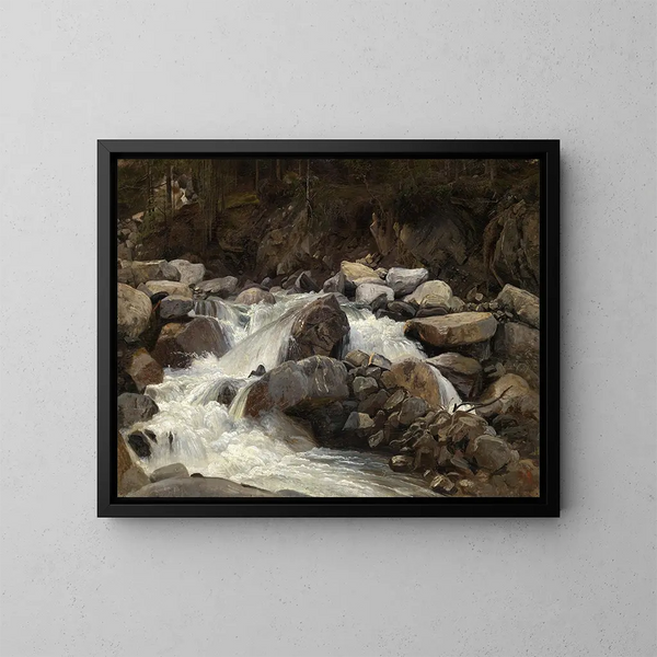 Mountain Stream Painting - Johann Wilhelm Schirmer — framed artwork on a wall
