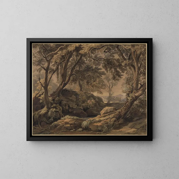 Landscape painting with view of Olevano and Monte Cavo - Johann Wilhelm Schirmer — framed artwork on a wall
