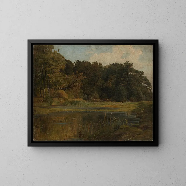 Forest Pond Painting - Johann Wilhelm Schirmer — framed artwork on a wall
