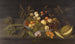 Natuurschilderij met appels, peren, druiven en ander fruit in een Chinese porseleinen kom op een rand naast een meloen - Johannes Bosschaert — weergave van het kunstwerk