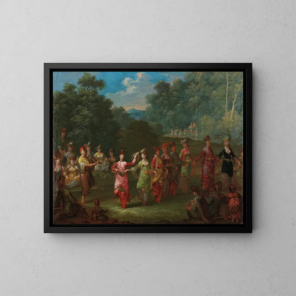 Hommes et femmes grecs dansant le khorra - Johannes Christiaan Janson — framed artwork on a wall