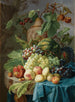 Natuurstudie met fruit op een stenen tafel - Johannes Hendrik Fredriks — weergave van het kunstwerk
