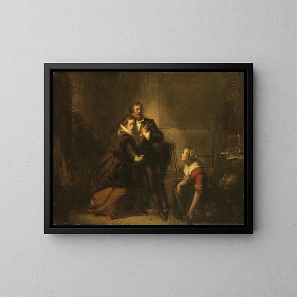 Hugo Grotius escaping from a library cabinet at Loevestein Castle in 1621 - Johannes Hinderikus Egenberger — framed artwork on a wall