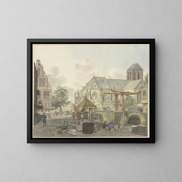 Porte de décharge près d'une église avec un bureau de douane - Johannes Huibert Prins — framed artwork on a wall