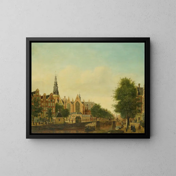 L'Oude Kerk viewed from the Oudezijds Voorburgwal - Johannes Huibert Prins — framed artwork on a wall