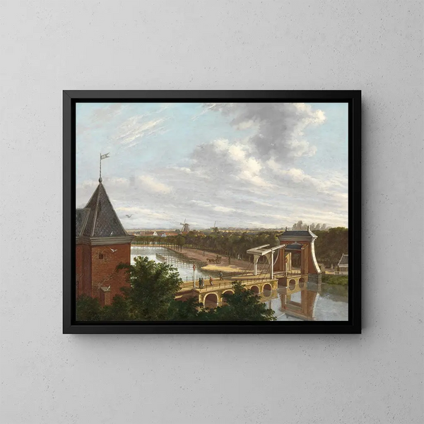 The outer canal of Amsterdam near Leidsepoort seen from the theater - Johannes Jelgerhuis — framed artwork on a wall
