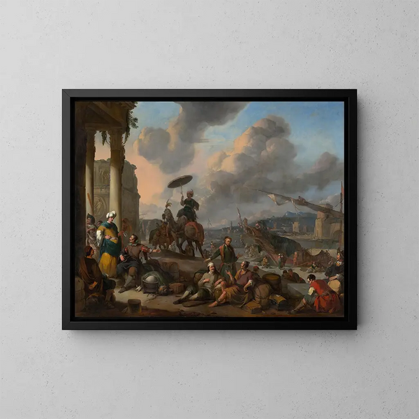 Port sur la Méditerranée - Johannes Lingelbach — framed artwork on a wall