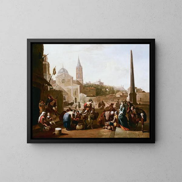 La Piazza del Popolo à Rome - Johannes Lingelbach — framed artwork on a wall