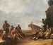 van een schilderij met uitzicht op een zuidhaven met handelaren en gevangenen, een schip en het standbeeld van Ferdinand I van Medici in Livorno - Johannes Lingelbach — weergave van het kunstwerk
