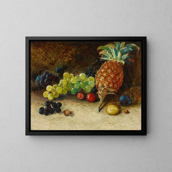 Natuurschilderij met een ananas, druiven, noten en pruimen - John Atkinson Grimshaw — ingelijst kunstwerk aan de muur